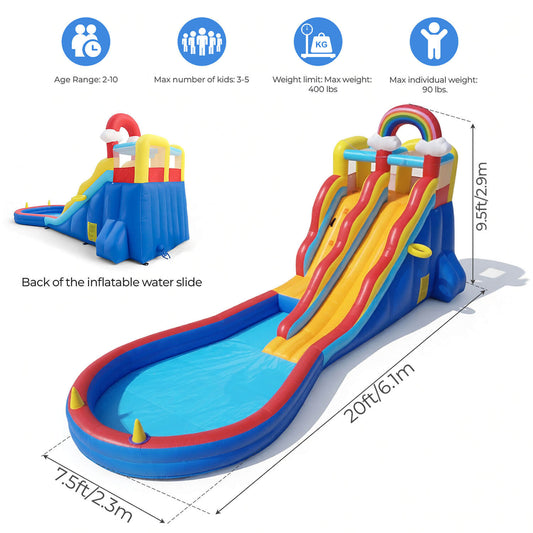 Bouncinlife 20ft Rainbow Inflatable Water Slide for Kids w/ Blower Bouncinlife