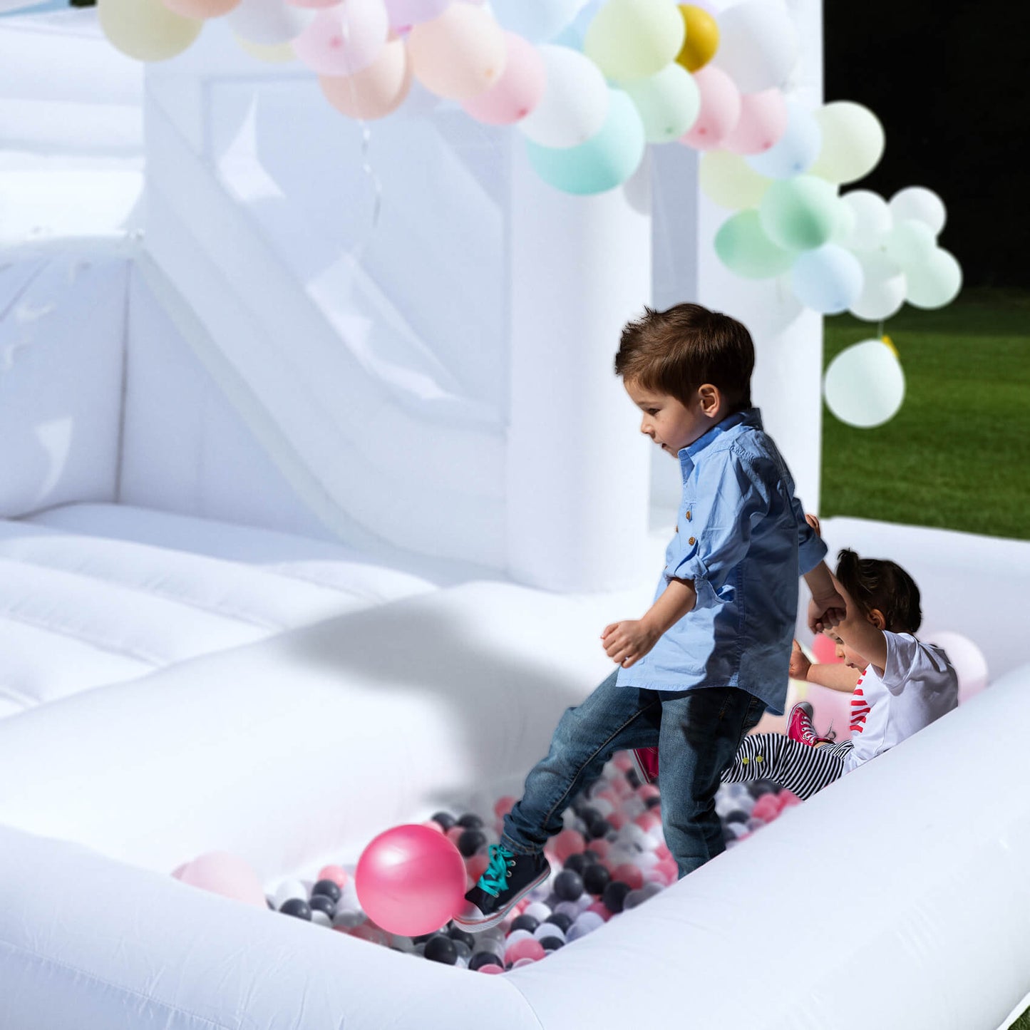 15ft Commercial White Bounce House for Adults with Slide & Ball Pit Bouncinlife