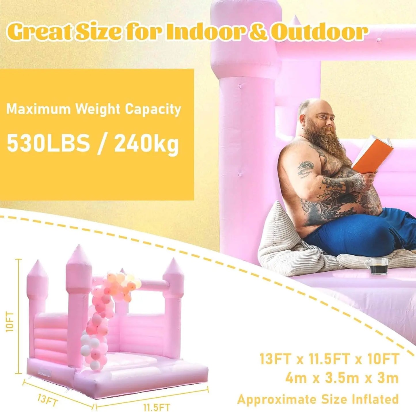 Pink Bounce House for Adults Kids 13.5ft Commercial Grade Jumping Castle with 750W Powerul Blower Bouncinlife