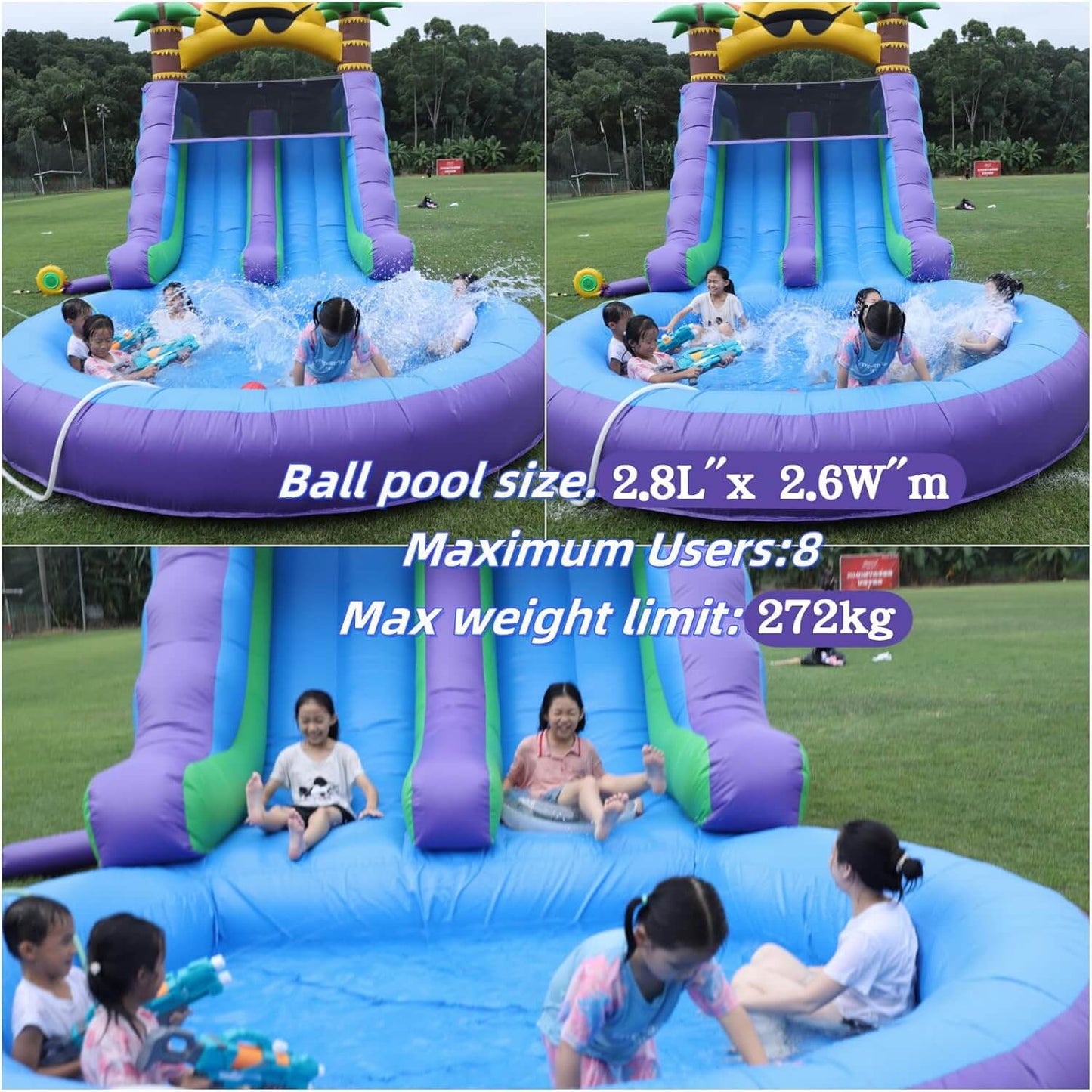26FT Commercial Grade Water Slide for Kids Adults Heavy Duty PVC Dual Water Slide with Splash Pool Bouncinlife