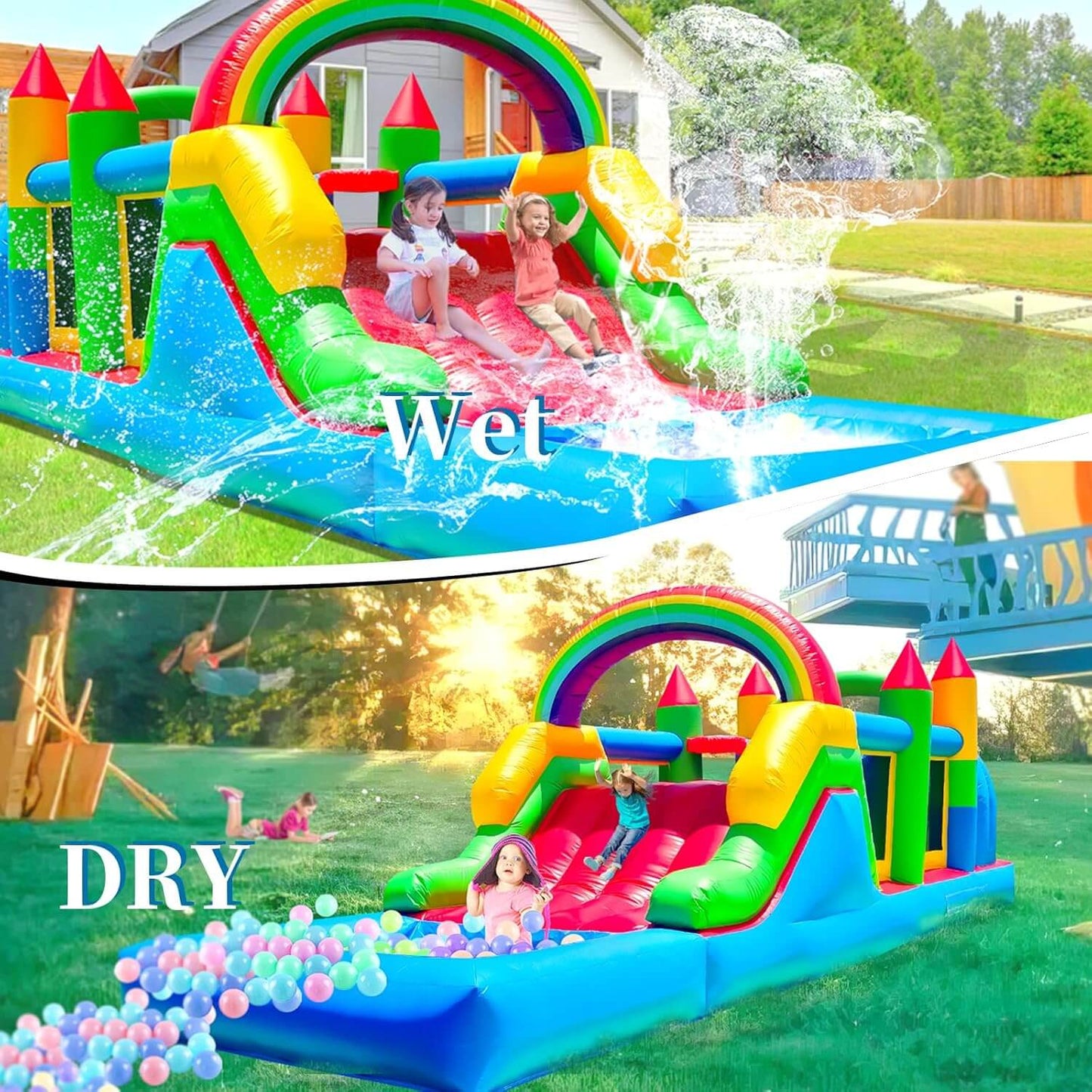 25' Bounce Obstacle Course Inflatable Water Obstacle Course with Slide Wet Dry Pool Interactive Games Bouncinlife