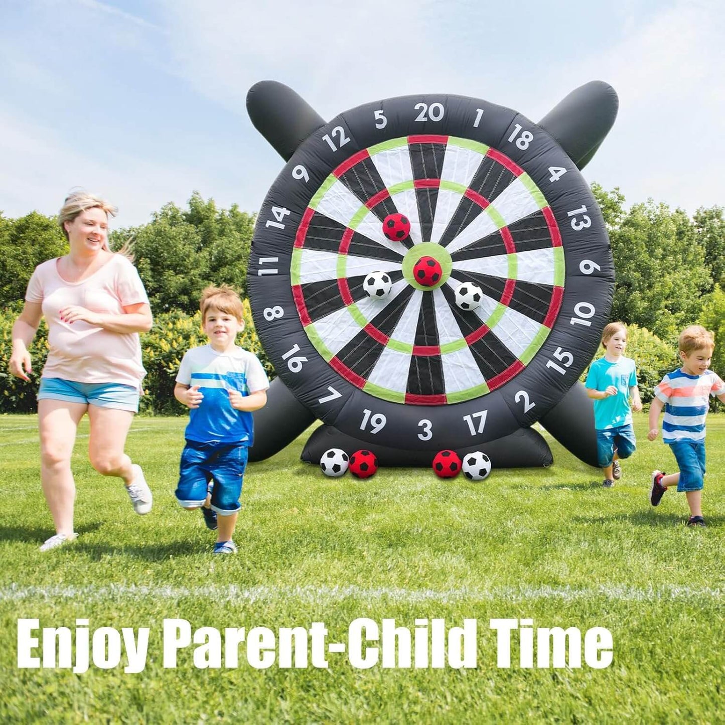 12FT Inflatable Soccer Dart Board Kick Dart Board 8Pcs Soccer Balls & Blower Target Games Bouncinlife