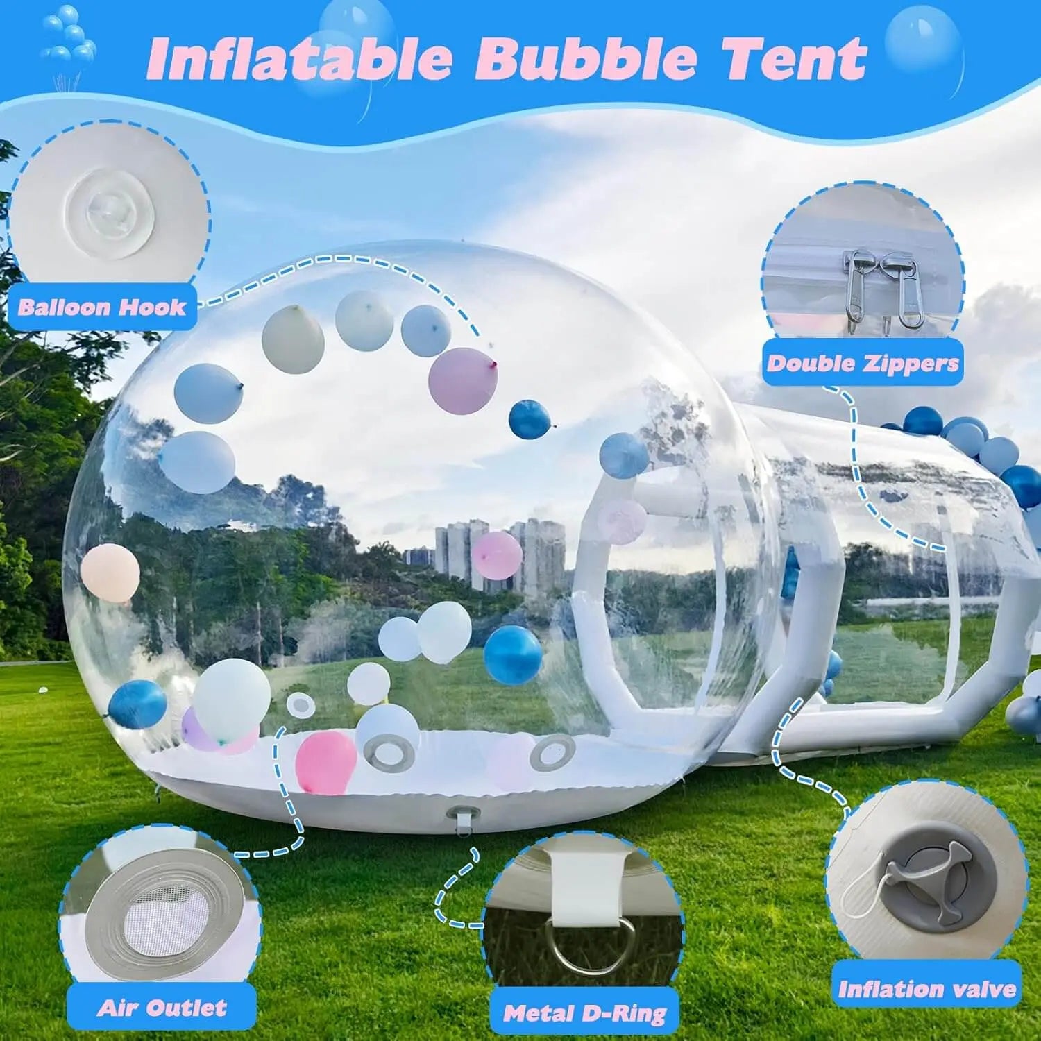 10ft Transparent Bubble Dome Tent with Blower, Inflatable Bubble House for Events Bouncinlife