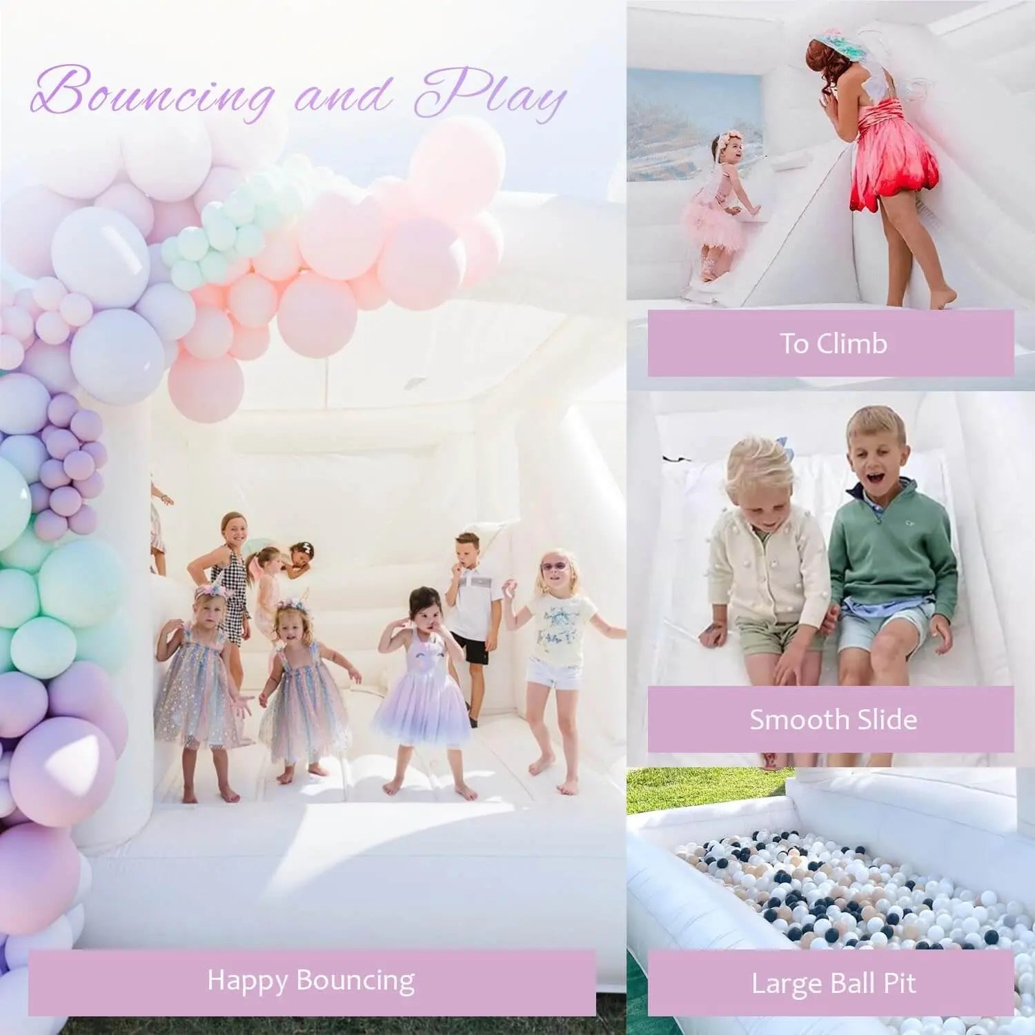 15ft Commercial White Bounce House for Adults with Slide & Ball Pit Bouncinlife