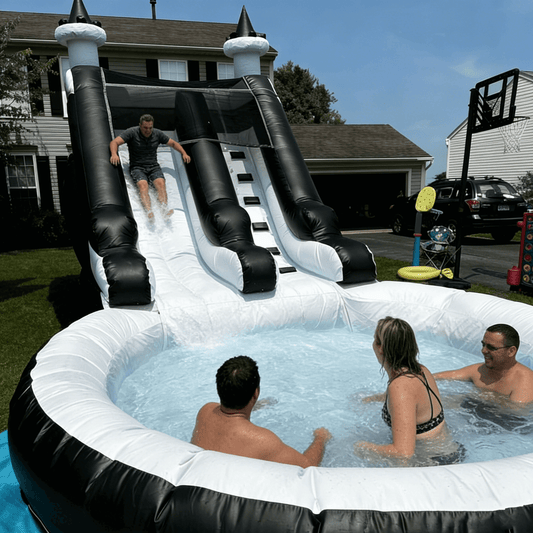 24FT Commercial Inflatable Water Slide Splash Pool with Blower - Black White - Bouncinlife