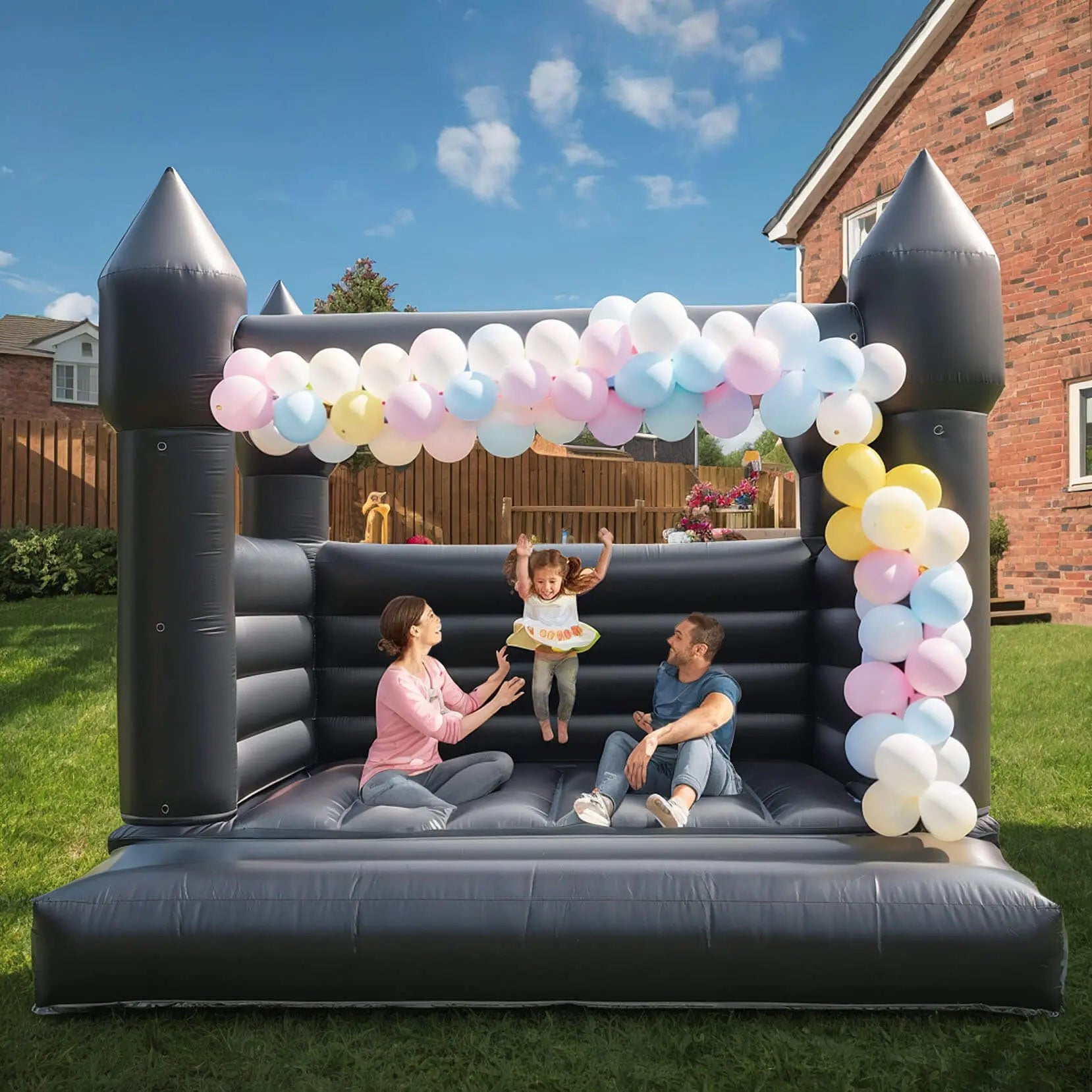 Bouncinlife Black Bounce House for Adults Kids 13.5FT PVC Commercial Grade Jumping Castle for Kids 5-12 with 750W Powerul Blower Bouncinlife