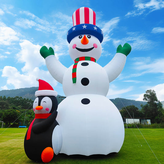 26 / 33 FT Christmas Inflatable Snowman with Penguins, Durable Snowman Inflatable Outdoor,Blow Up Snowman Inflatable for Yard Decoration Bouncinlife