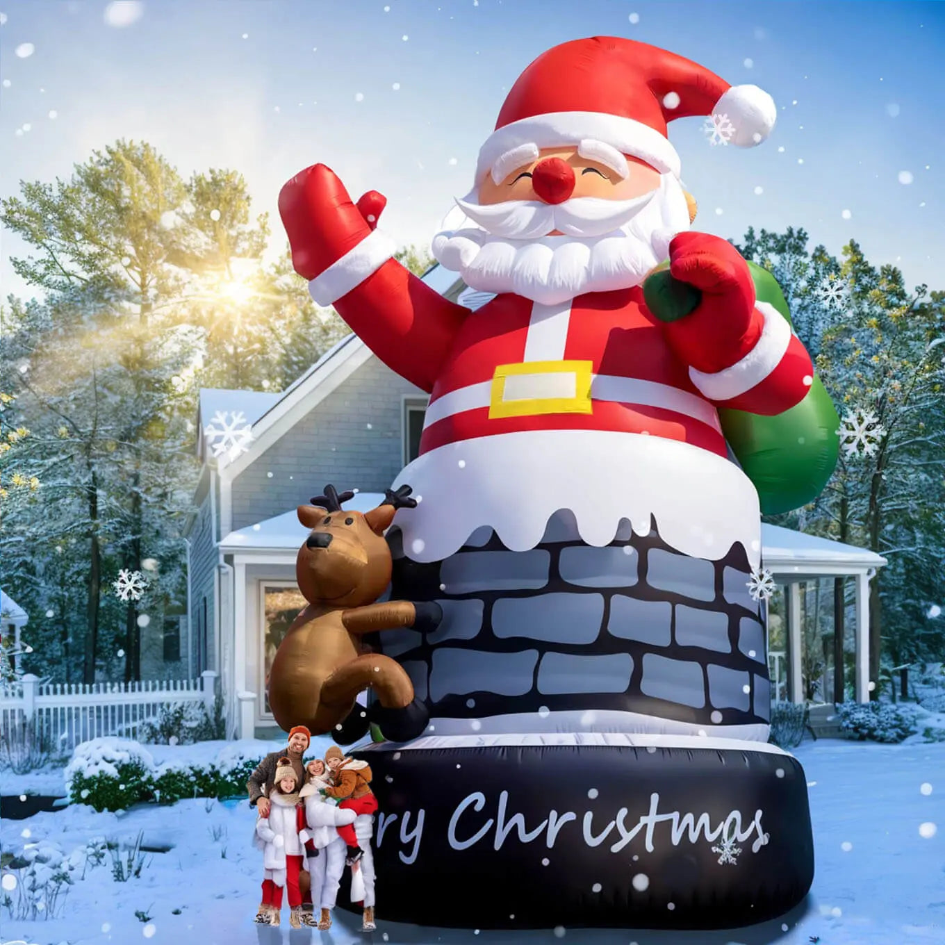 20 / 26 / 33 ft Christmas Inflatable Santa Claus Inflatables Decoration Chimney with Reindeer 3 Size Available Bouncinlife