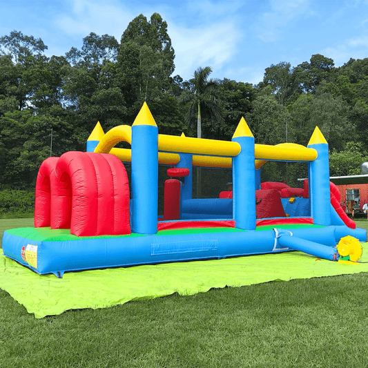 24' Inflatable Obstacle Course Bounce House Inflatable Slide for Kids Adults/with 1100w Blower/ 100% PVC Commercial Bounce House with Slide Bouncinlife