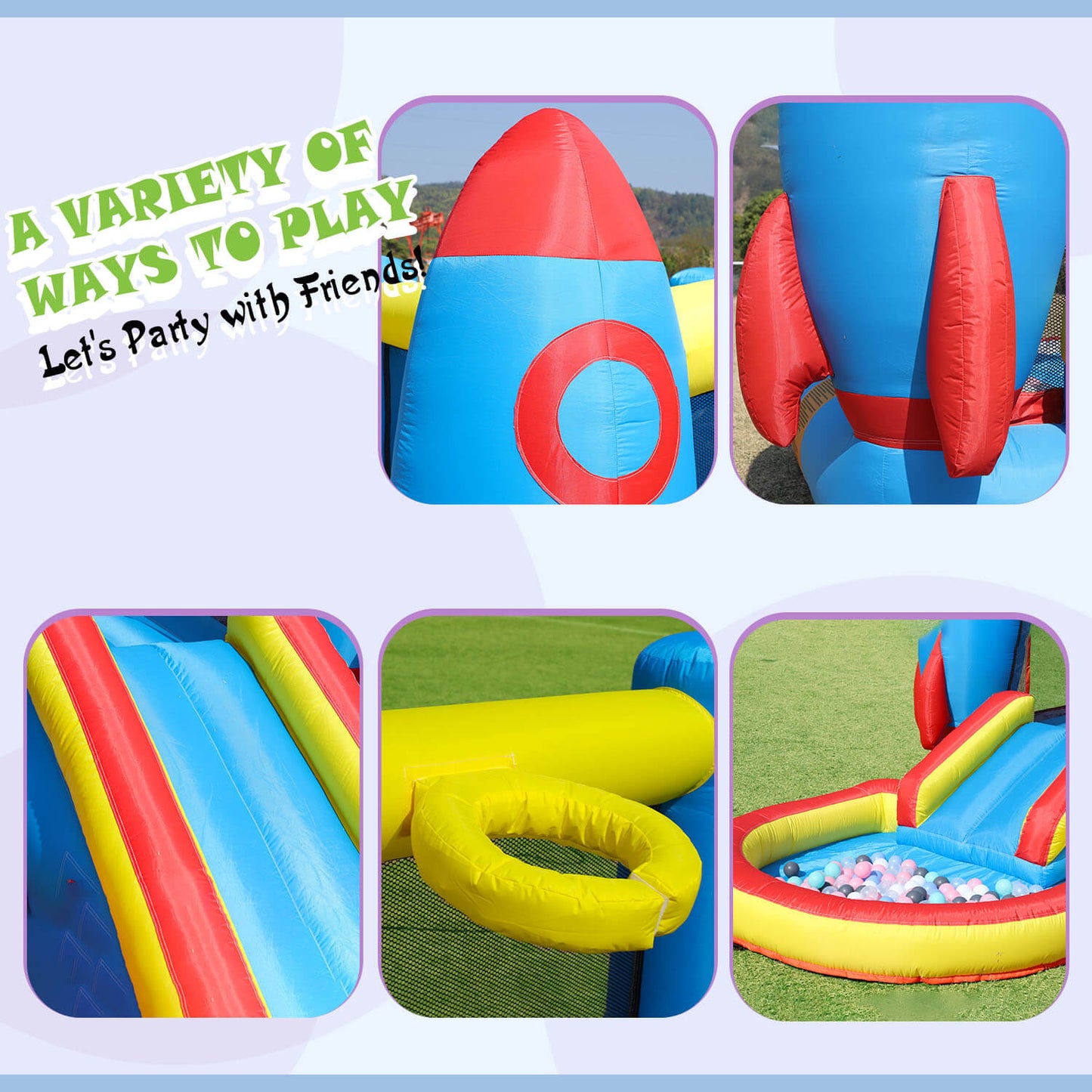 Bouncinlife 12ft Bounce House with Slide Pool Rocket-Theme Play House for Toddlers Bouncinlife