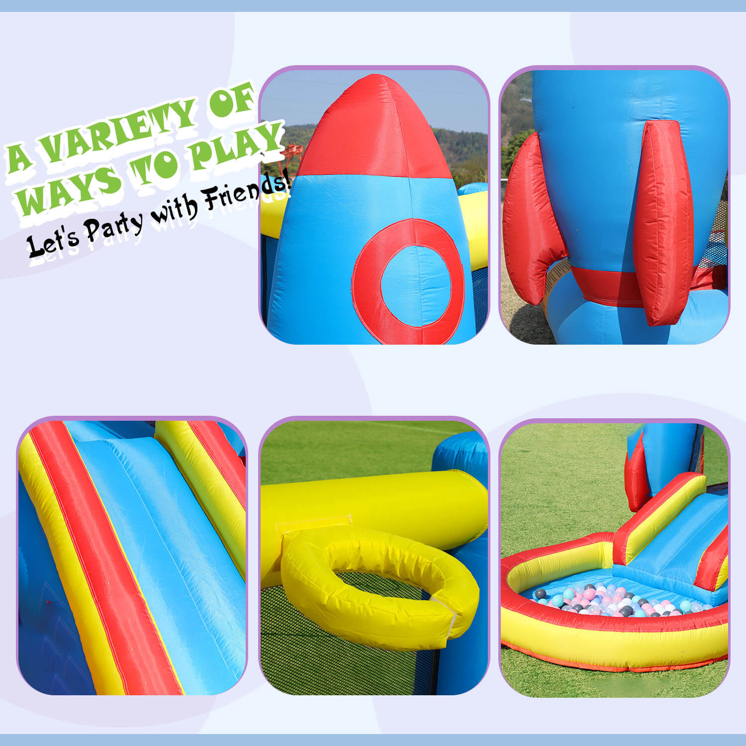 Bouncinlife 12ft Bounce House with Slide Pool Rocket-Theme Play House for Toddlers Bouncinlife