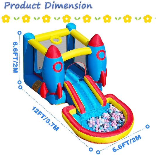 Bouncinlife 12ft Bounce House with Slide Pool Rocket-Theme Play House for Toddlers Bouncinlife