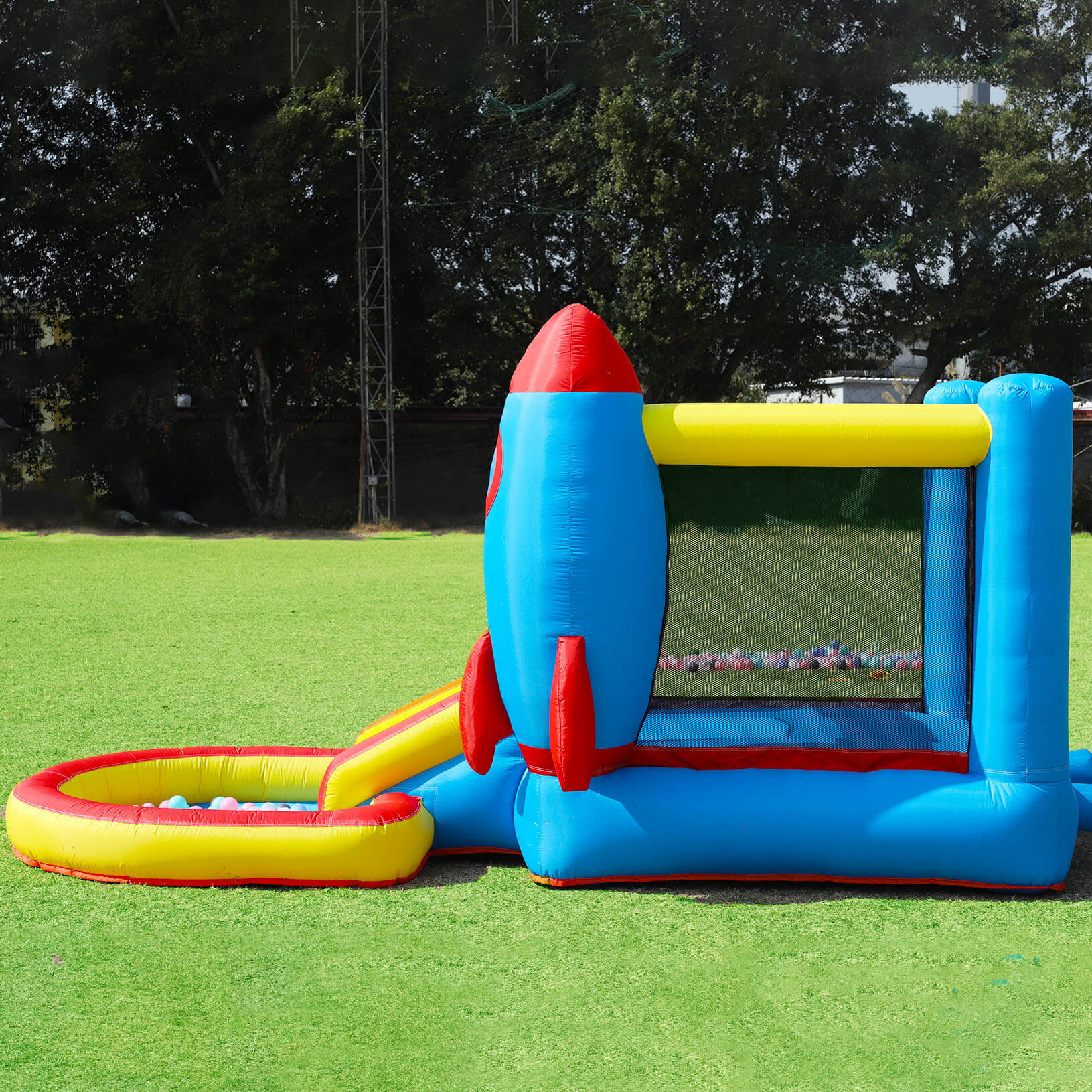 Bouncinlife 12ft Bounce House with Slide Pool Rocket-Theme Play House for Toddlers Bouncinlife