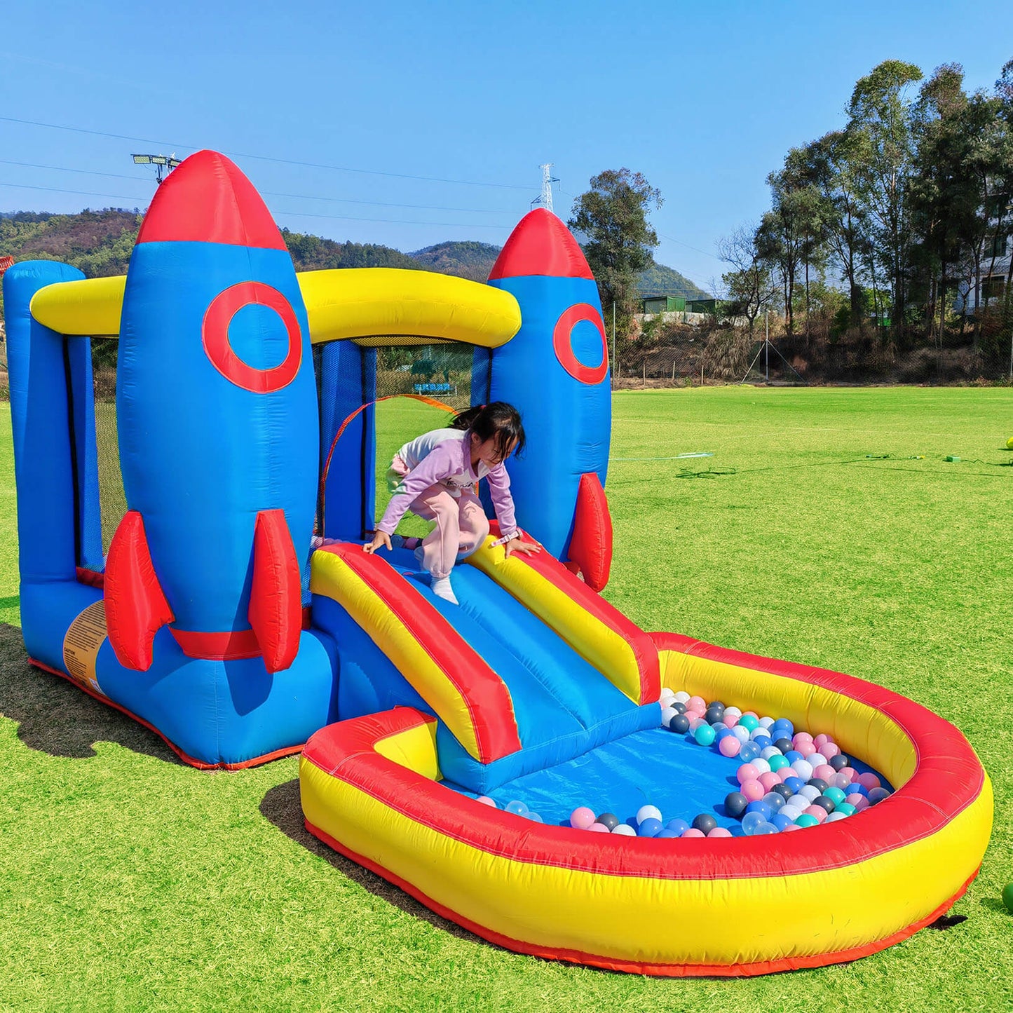 Bouncinlife 12ft Bounce House with Slide Pool Rocket-Theme Play House for Toddlers Bouncinlife