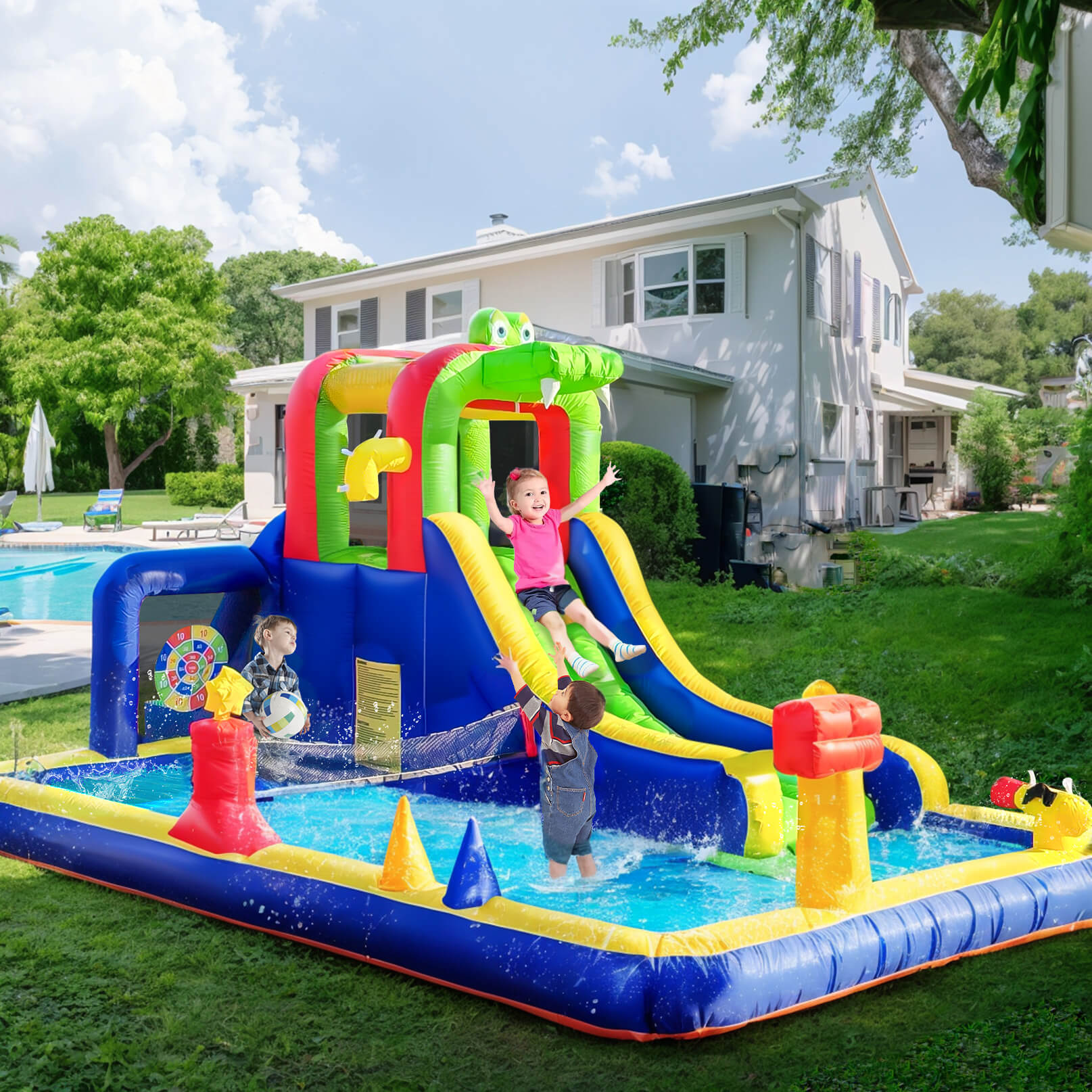 15ft Inflatable Play House with Splash Pool Water Park for Kids with Blower Bouncinlife