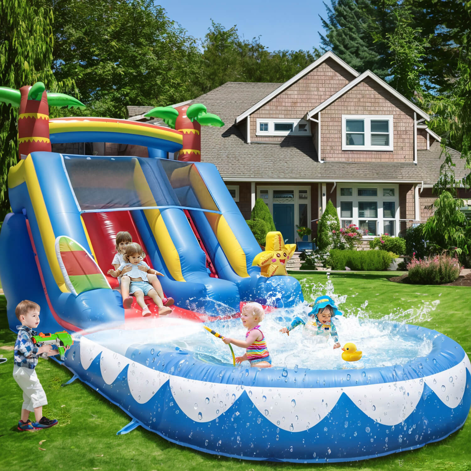 21ft Commercial Airtight Inflatable Water Slide Pool Large Blow Up Bouncy Slide with Blower for Kids