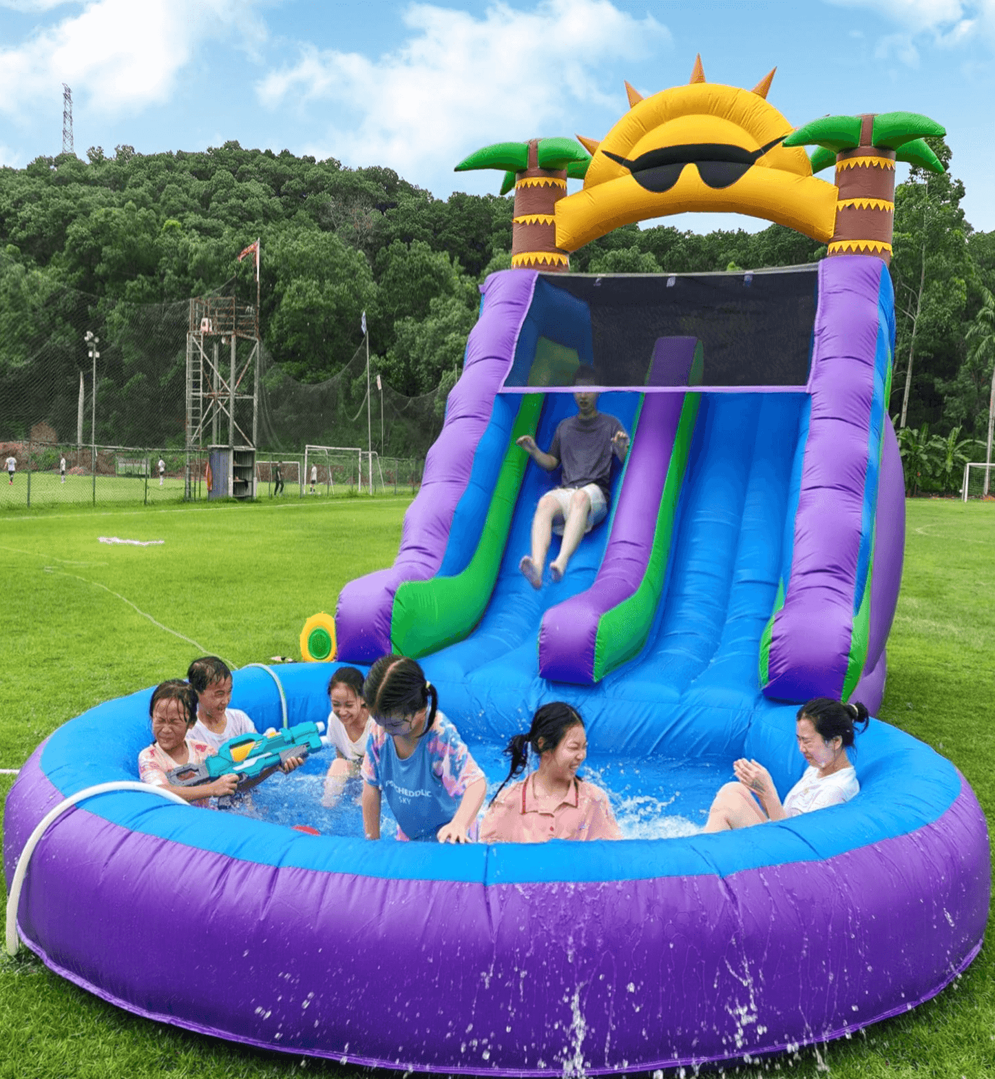 26FT Commercial Grade Water Slide for Kids Adults Heavy Duty PVC Dual Water Slide with Splash Pool Bouncinlife