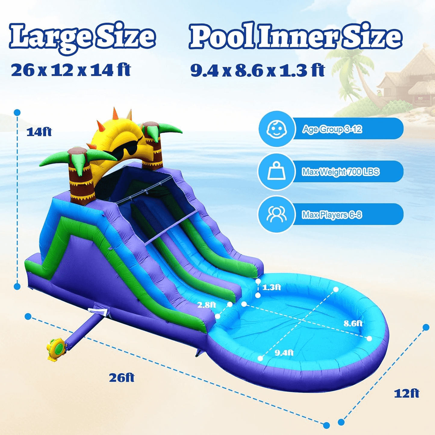 26FT Commercial Grade Water Slide for Kids Adults Heavy Duty PVC Dual Water Slide with Splash Pool Bouncinlife