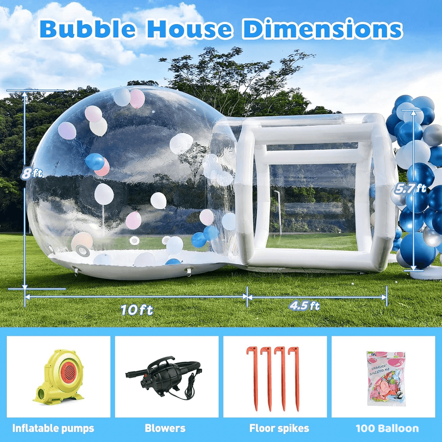 10ft Transparent Bubble Dome Tent with Blower, Inflatable Bubble House for Events