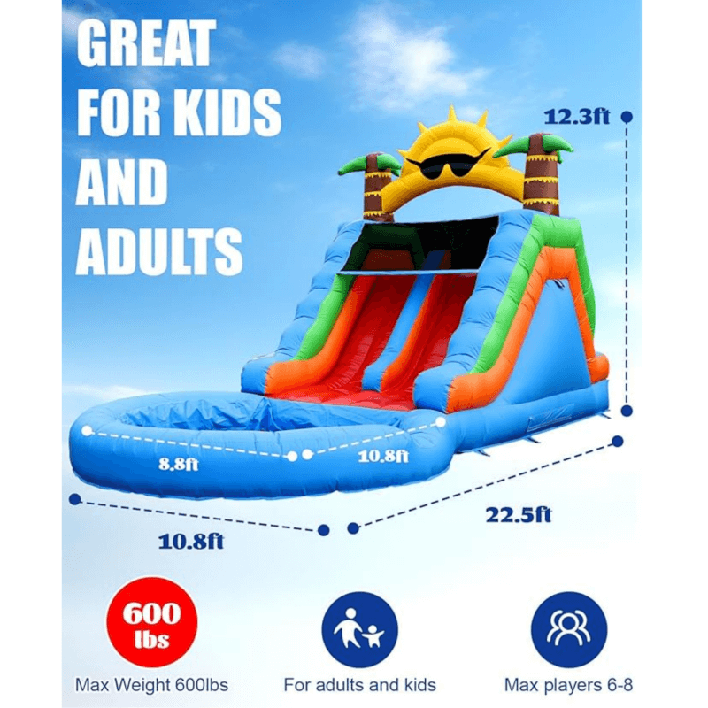 23FT Commercial Water Slide for Kids Adults Heavy Duty Dual Water Slide with Splash Pool