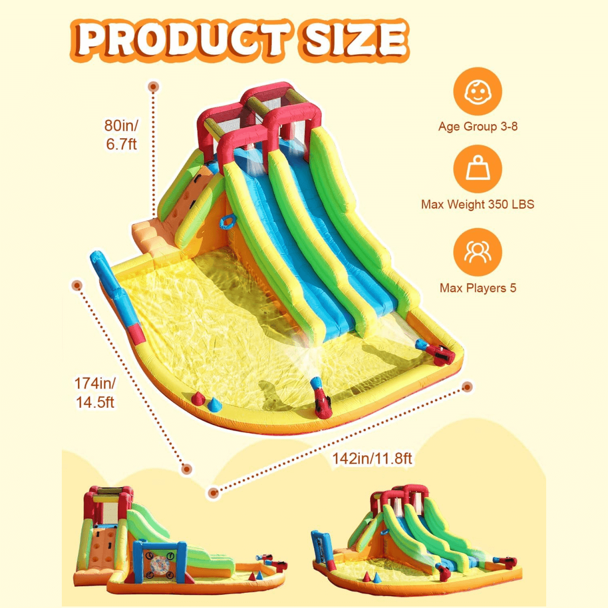 15ft Inflatable Bounce House with Dual Slide Wet Dry Pool for Kids