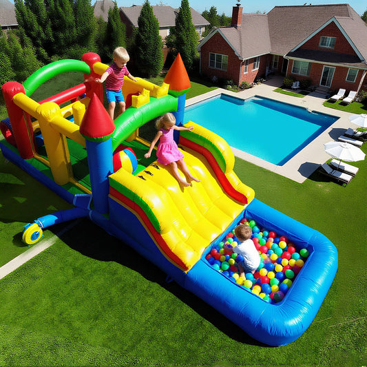 23ft Inflatable Obstacle Course with Water Slide & Blower - Commercial Grade Bouncinlife