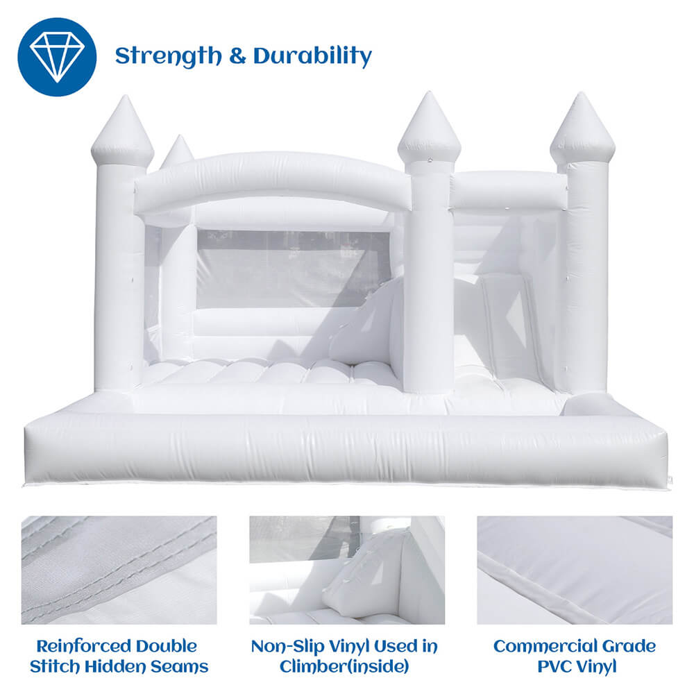 heavy-duty white bounce house with blower bouncinlife