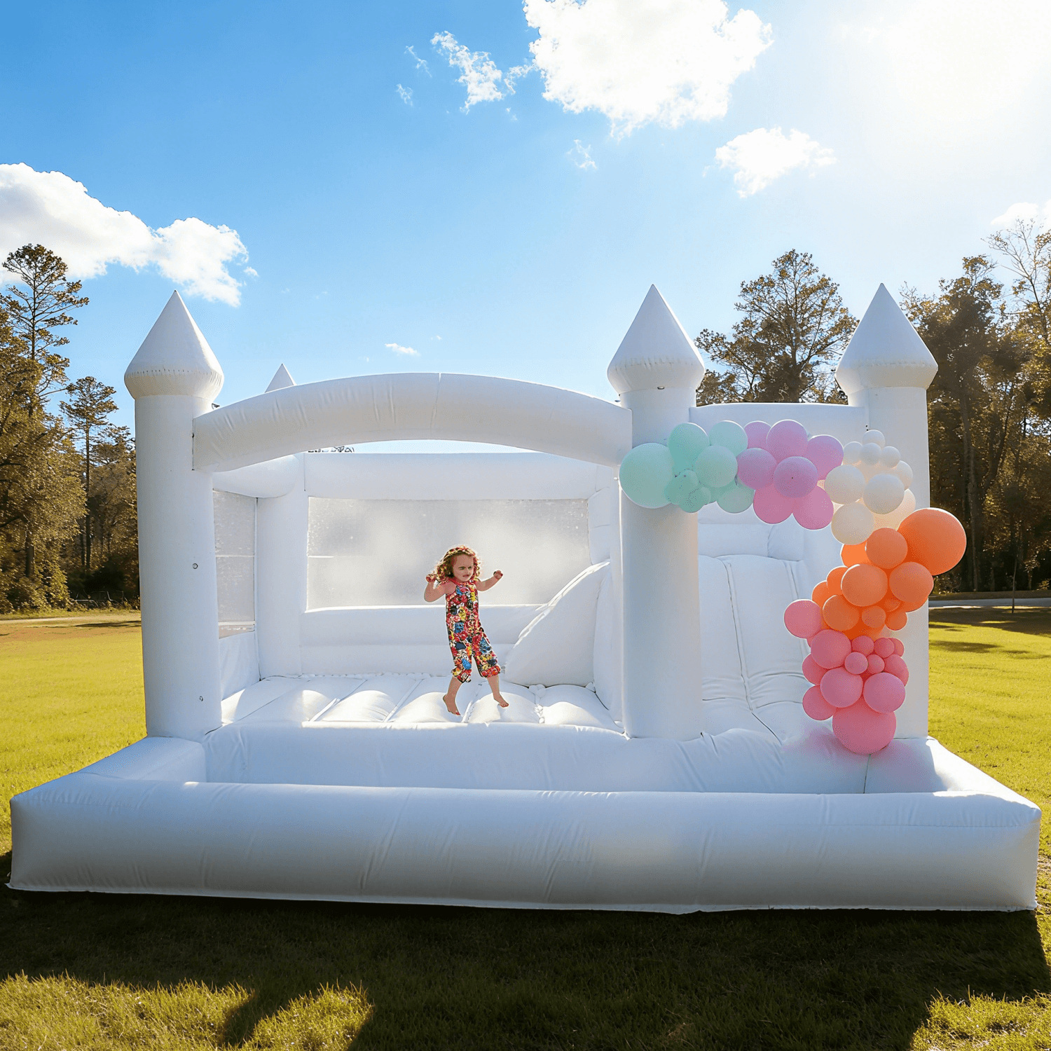 15ft Commercial White Bounce House for Adults with Slide & Ball Pit Bouncinlife