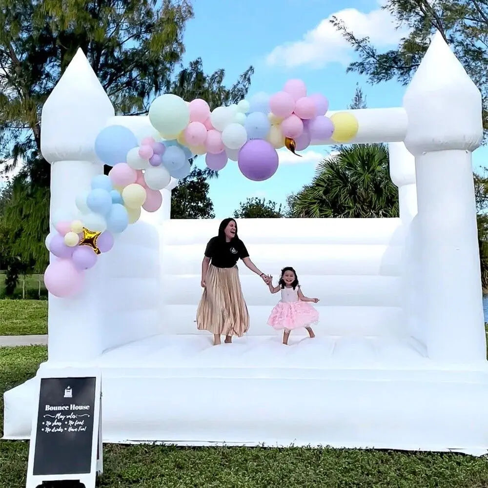 Bouncinlife 13ft PVC Commercial Grade White Bounce House for Wedding & White Bouncy Castle for Birthday Party in Backyard with Inflatable Fan Bouncinlife