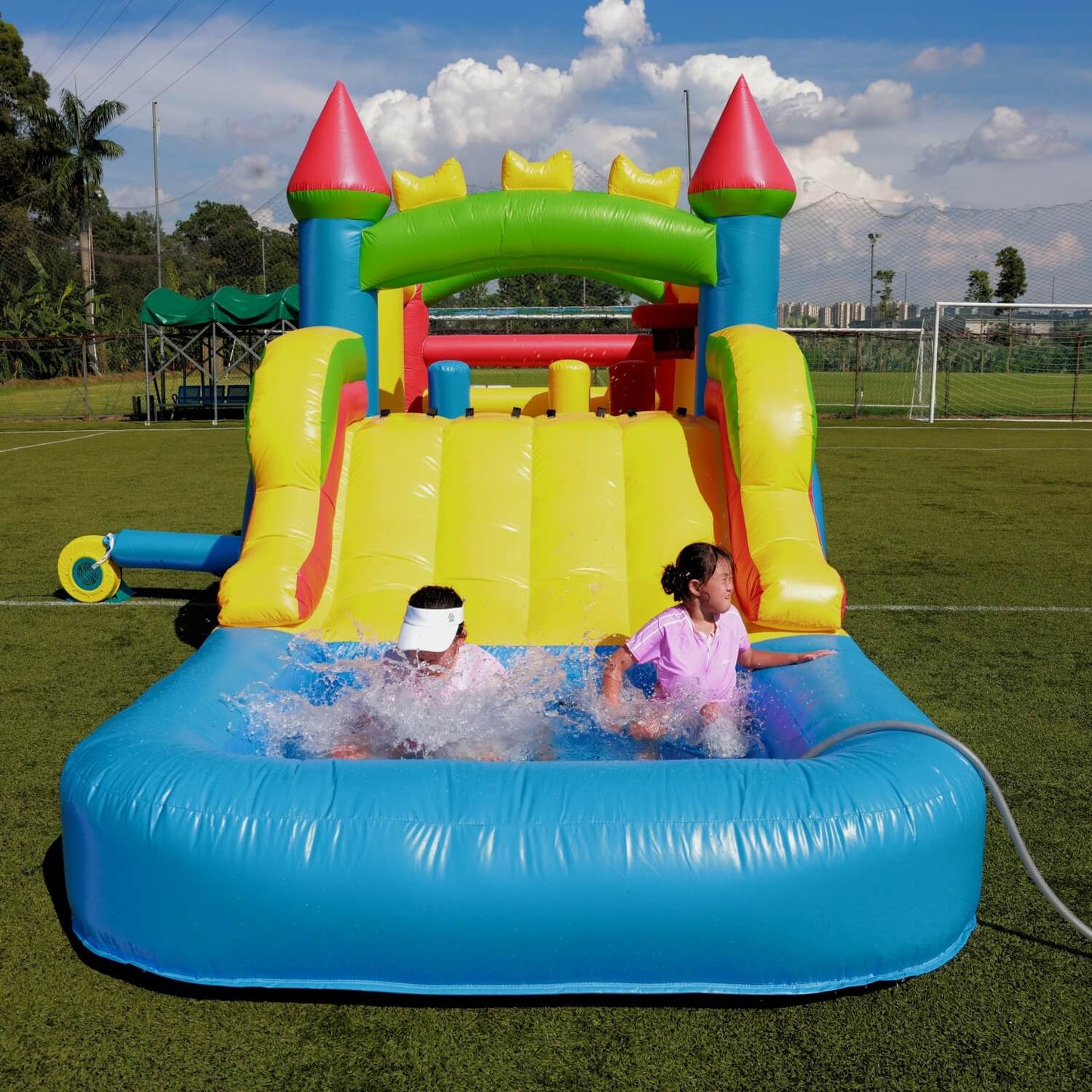 23ft Inflatable Obstacle Course with Water Slide & Blower - Commercial Grade Bouncinlife