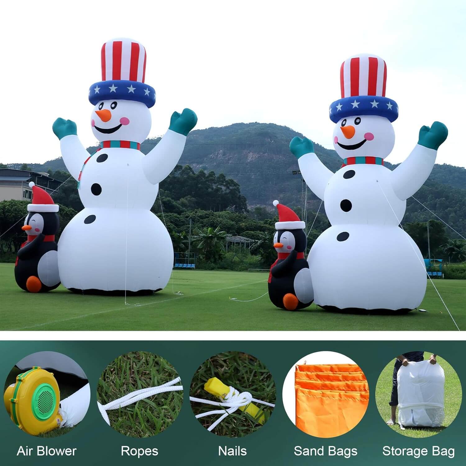 26 / 33 FT Christmas Inflatable Snowman with Penguins, Durable Snowman Inflatable Outdoor,Blow Up Snowman Inflatable for Yard Decoration Bouncinlife