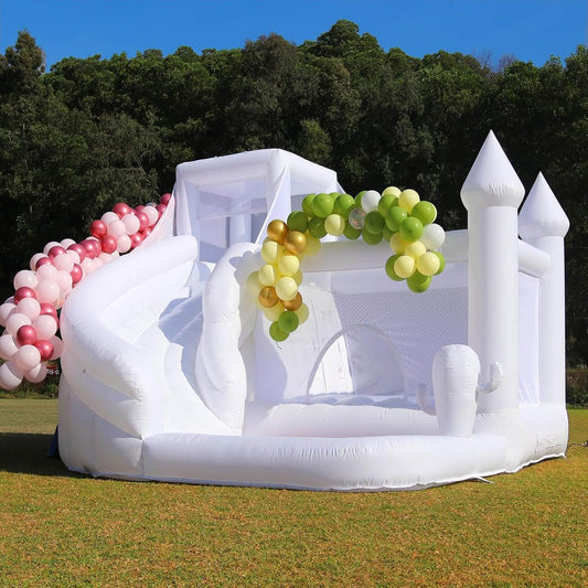Bouncinlife 16ft White Bounce House Jumping Castle with Slide & Ball Pool for Backyard Bouncinlife