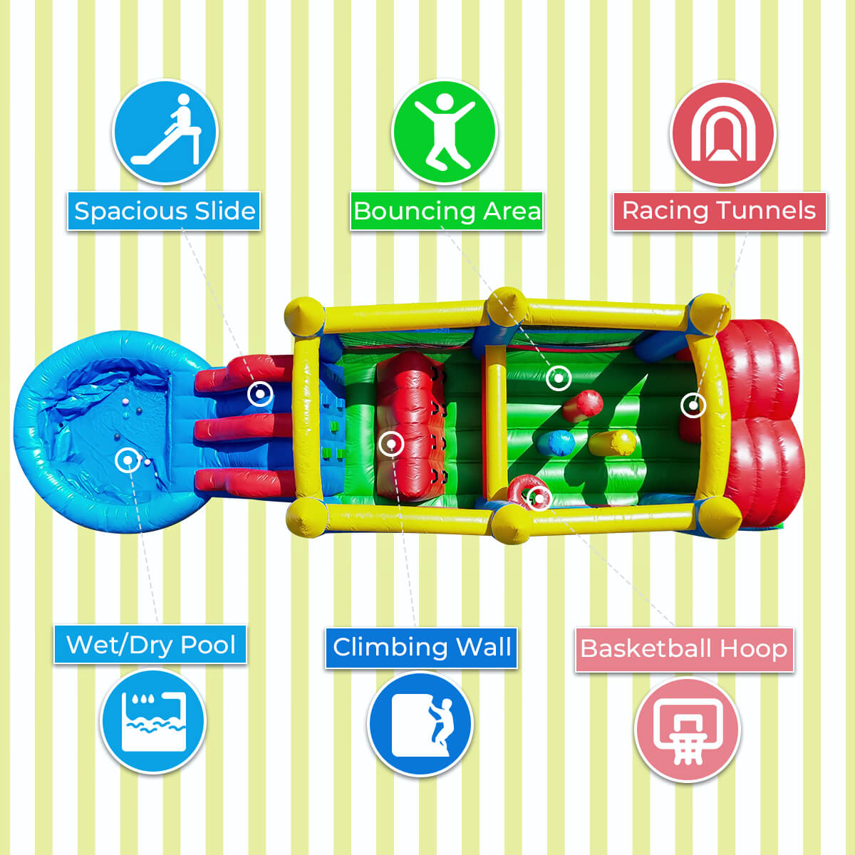 30ft Inflatable Obstacle Course with Water Slide & Blower - Commercial Grade Bouncinlife