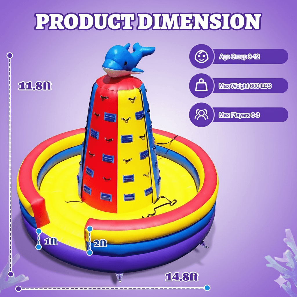 12ft Tower Inflatable Climbing Wall for Kids with Blower - Fall Protection & Safety Rope Bouncinlife