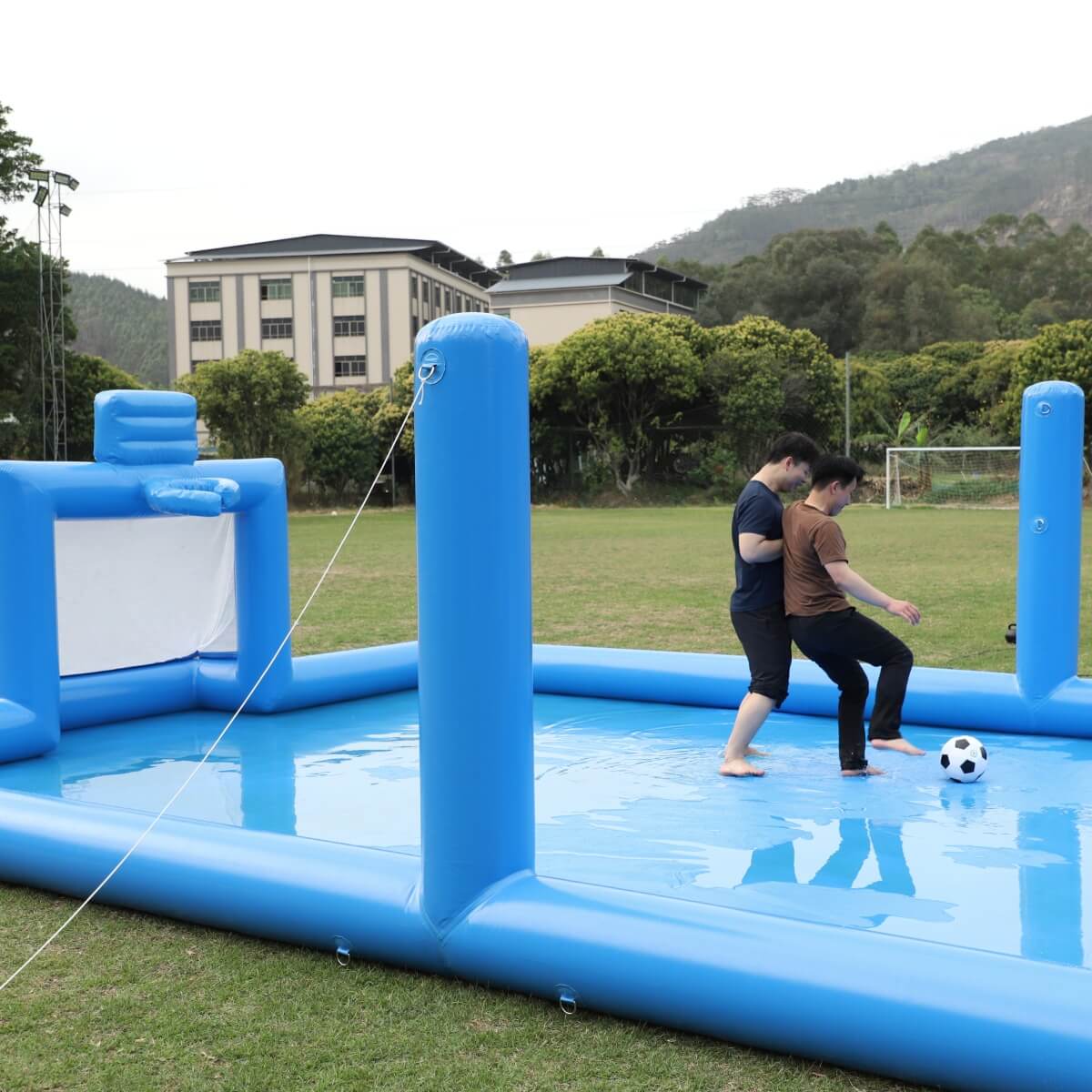 33 FT Inflatable Volleyball Court 2 in 1 Volleyball Pool Football Court Water Soccer Basketball Field with Blower for Beach Outdoor Party Bouncinlife