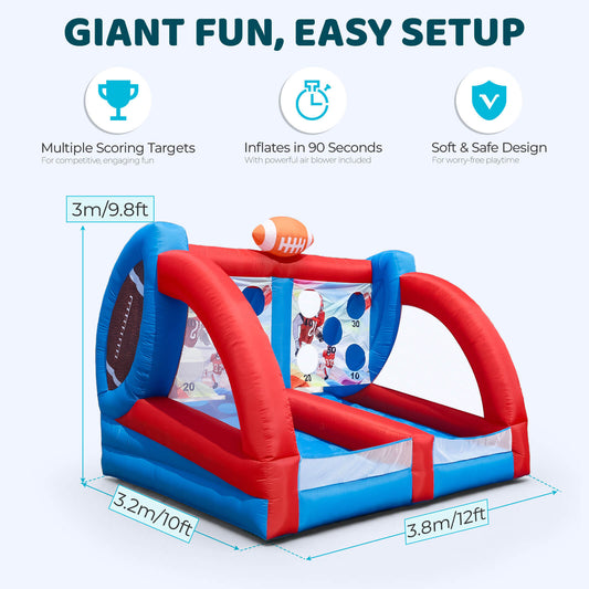 Bouncinlife 12.7FT Giant Inflatable Football Toss Game - Dual Lane Interactive Throwing Target with Blower & 6 Footballs for Backyard Carnival & Parties Bouncinlife