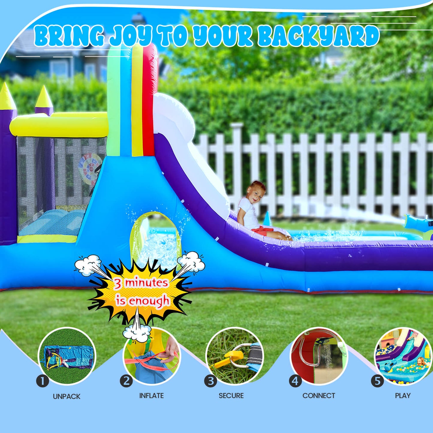 Bouncinlife 16ft Inflatable Water Slide Splash Pool Combo Play House for Kids