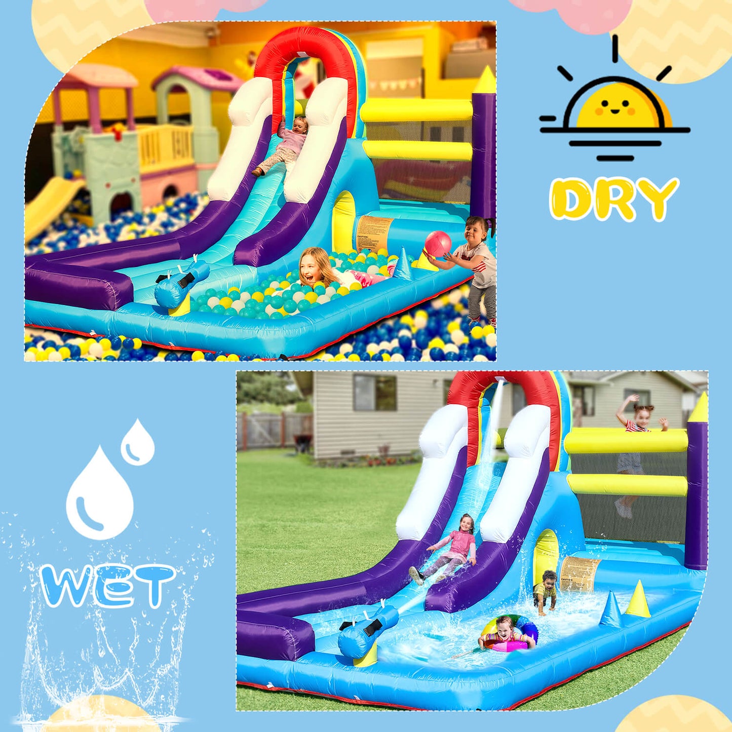 Bouncinlife 16ft Inflatable Water Slide Splash Pool Combo Play House for Kids