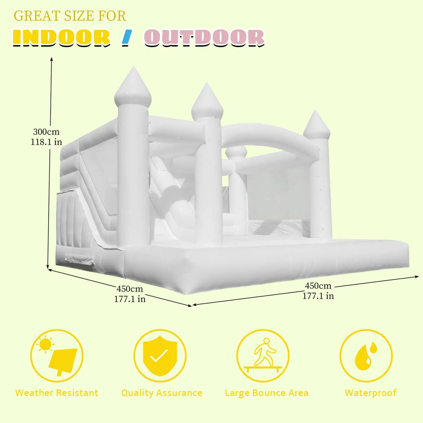 15ft Commercial White Bounce House for Adults with Slide & Ball Pit Bouncinlife