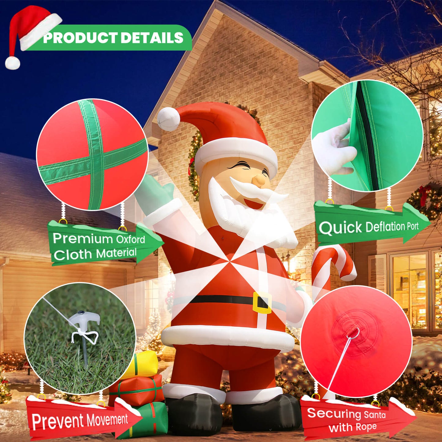 Lighted Christmas Inflatables Santa Claus Built-in LED Light and Blower 33ft/10m Bouncinlife