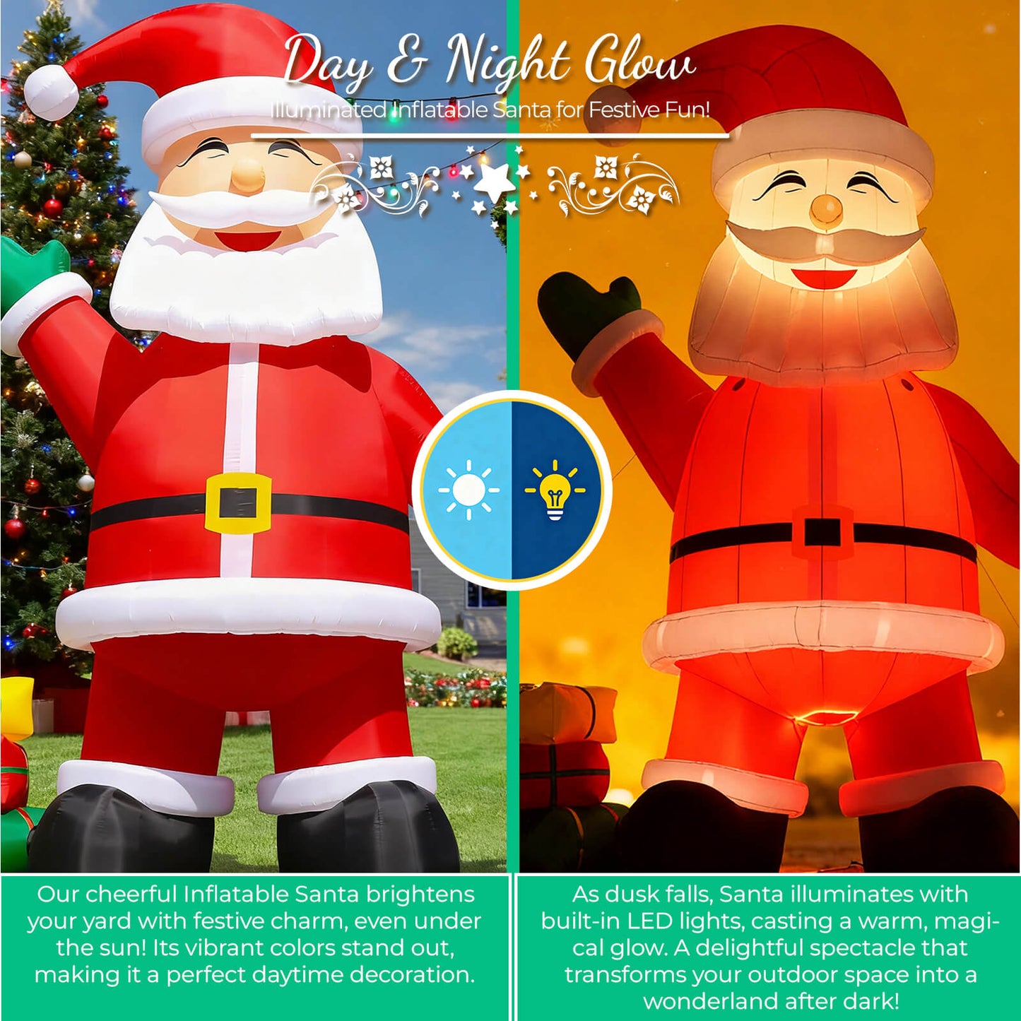 Lighted Christmas Inflatable Santa Claus Built-in LED Light 26/33ft Bouncinlife