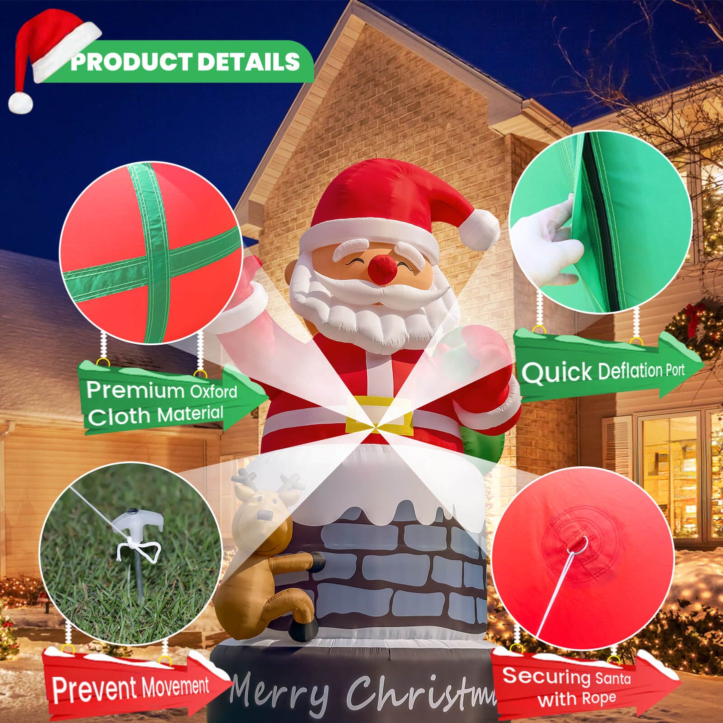 Lighted Christmas Inflatable Santa Claus Built-in LED Light 26/33ft Bouncinlife