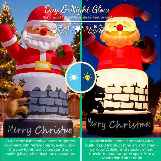Lighted Christmas Inflatable Santa Claus Built-in LED Light 26/33ft Bouncinlife