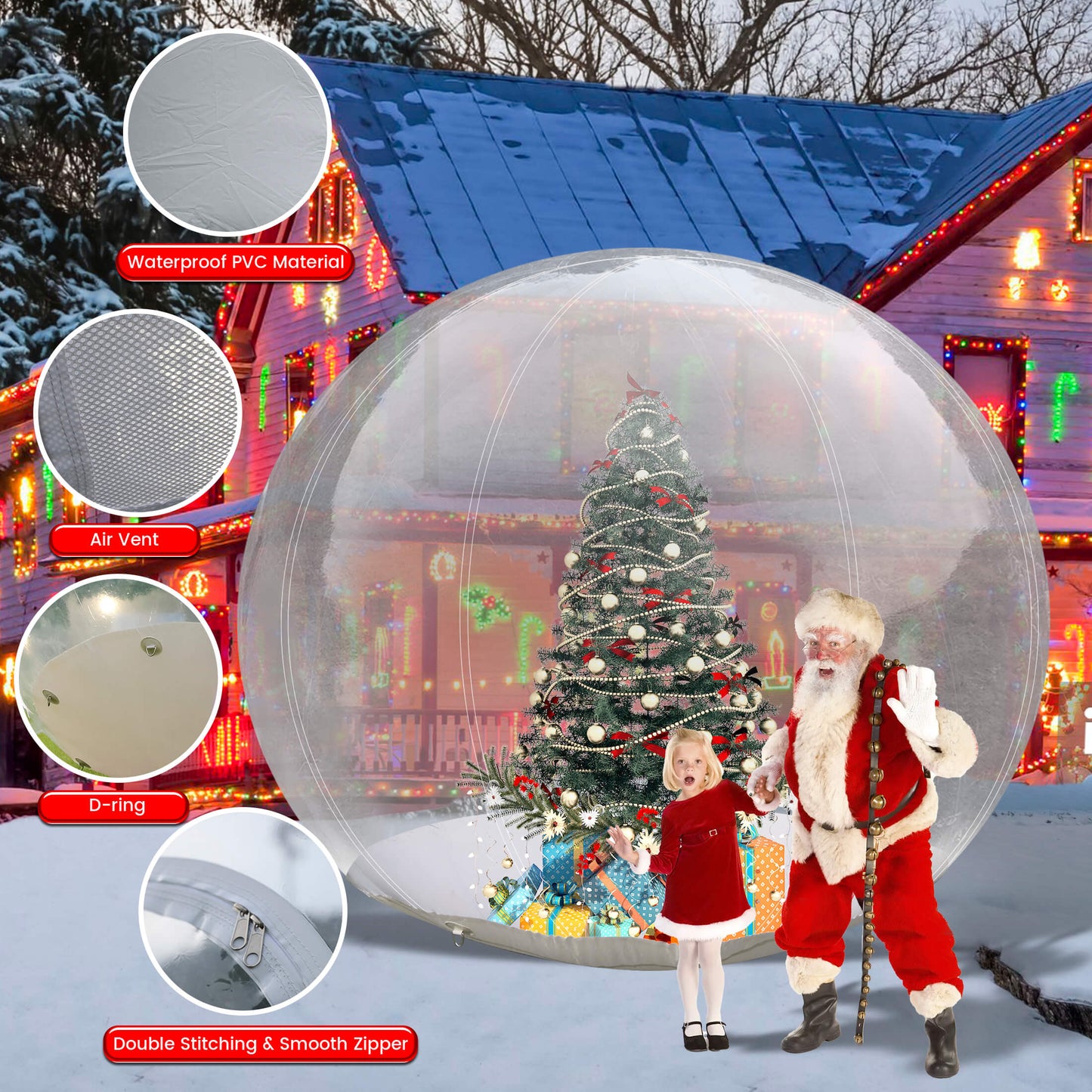 10FT Inflatable Snow Globe Christmas Decorations Giant Transparent Bubble Tent w/250w Blower, Inflatable Bubble Igloo for Outdoor Decor Bouncinlife