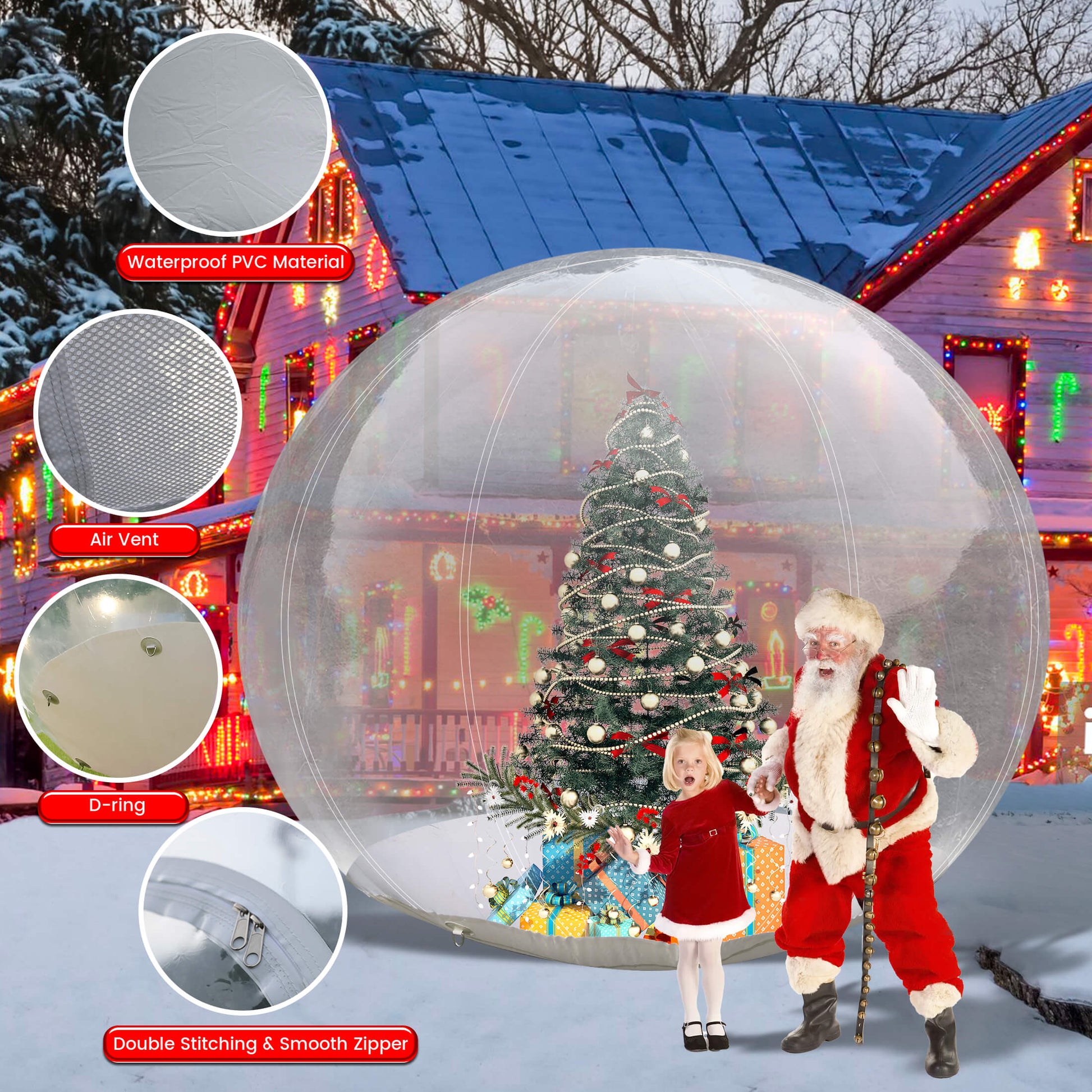 10FT Inflatable Snow Globe Christmas Decorations Giant Transparent Bubble Tent w/250w Blower, Inflatable Bubble Igloo for Outdoor Decor Bouncinlife
