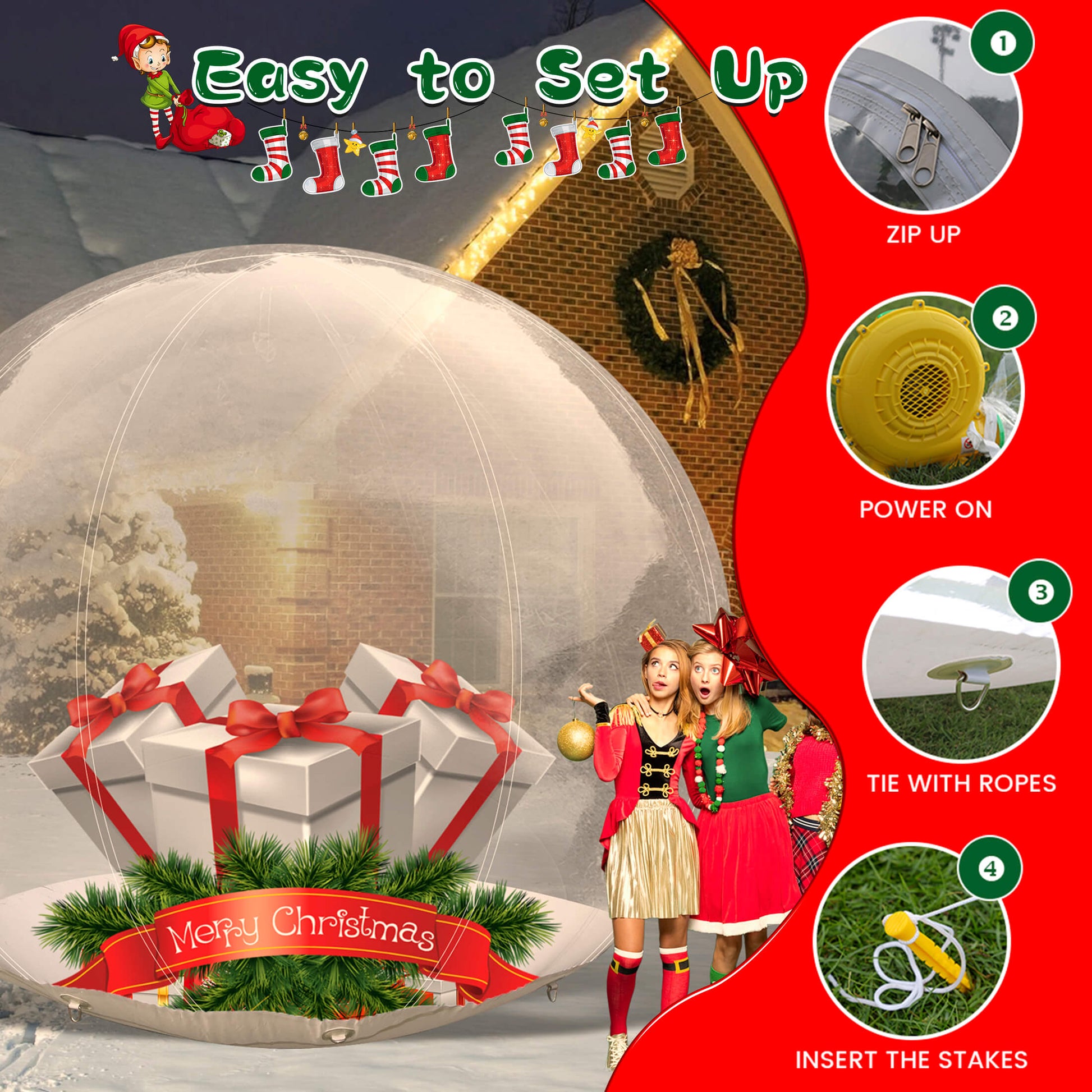 10FT Inflatable Snow Globe Christmas Decorations Giant Transparent Bubble Tent w/250w Blower, Inflatable Bubble Igloo for Outdoor Decor Bouncinlife