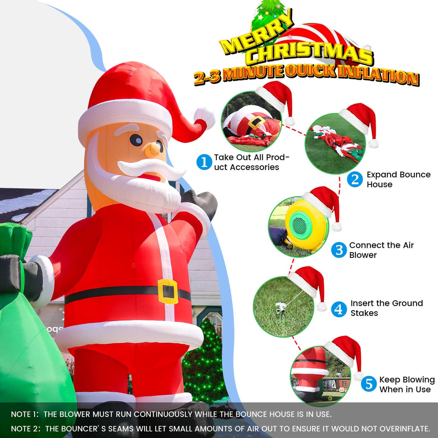 how to inflate Giant Inflatable Santa Bouncinlife