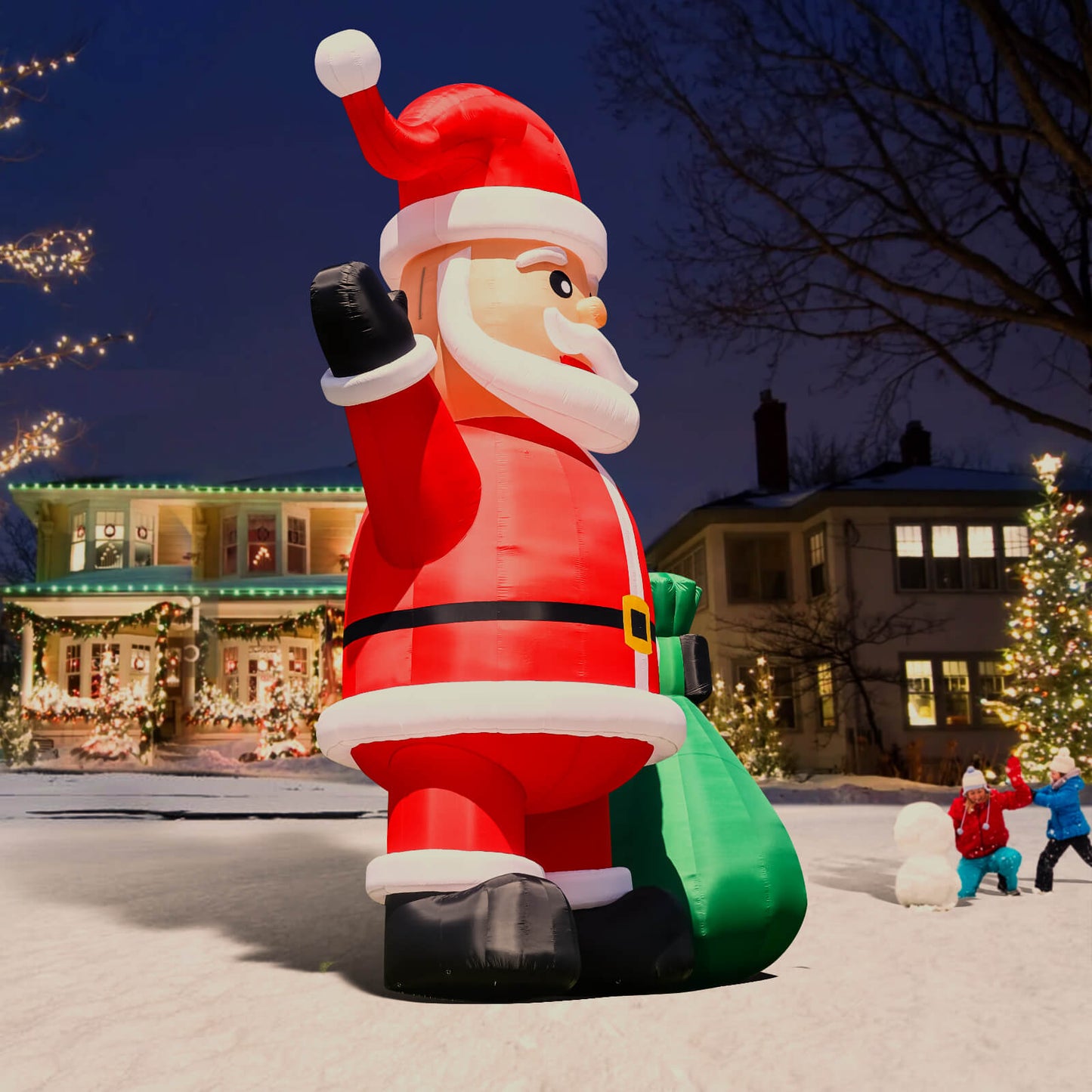 33ft Giant Inflatable Santa Christmas Outdoor Decor with Green Gift Bag Bouncinlife