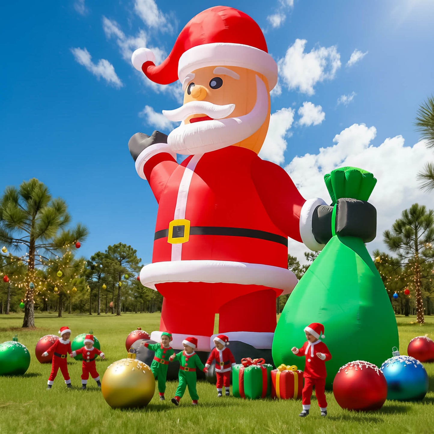 Giant Inflatable Santa Christmas Outdoor Decor with Green Gift Bag 20/26/33/40ft Bouncinlife