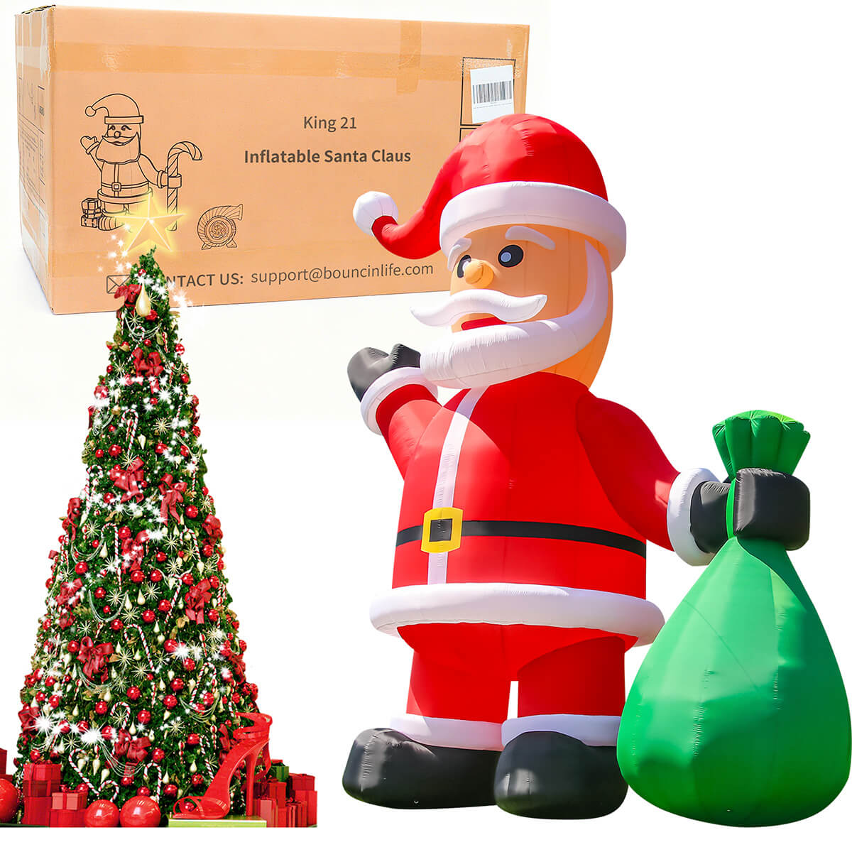 Lighted Christmas Inflatable Santa Built-in LED Light 26/33ft Bouncinlife